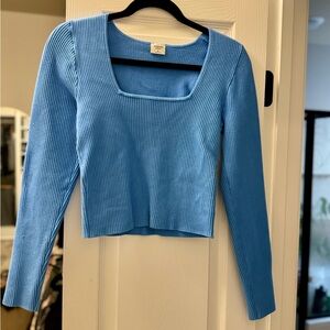 Abercrombie & Fitch Sky Blue Ribbed Square-Neck Crop Top